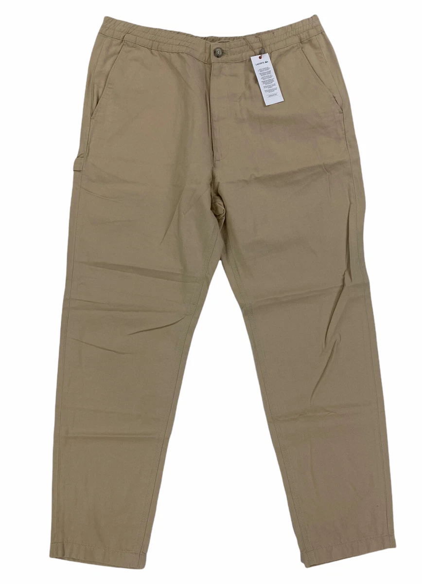 NEW Lacoste Linen Blend Croc Brown Pants Trousers Elastic Waist