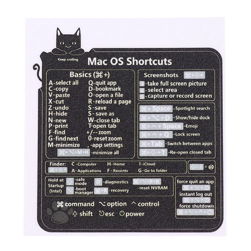 1PC Design for Mac OS System Keyboard Shortcut Sticker Black No residue Lapto LI