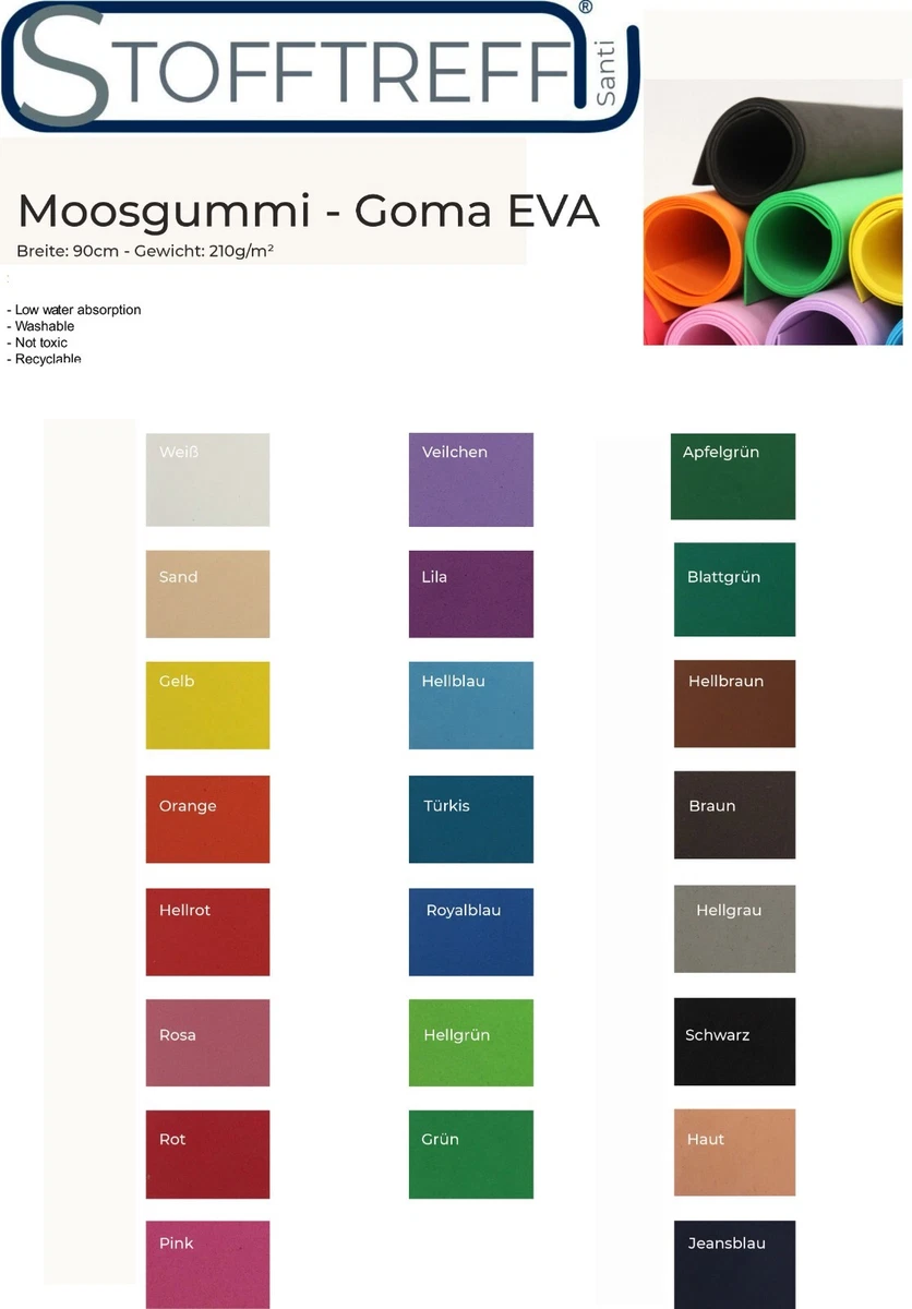 Moosgummi 50cm Goma EVA 90cm breit 2mm - Meterware Schaumgummi  Basteln Stoff