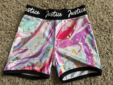 Justice Girls Marbled Dye Foil Print Shorts Size Small 7/8 Logo Waistband