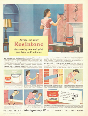 1943 Resintone Wall Paint housepaint PRINT AD available only at Montgomery Ward