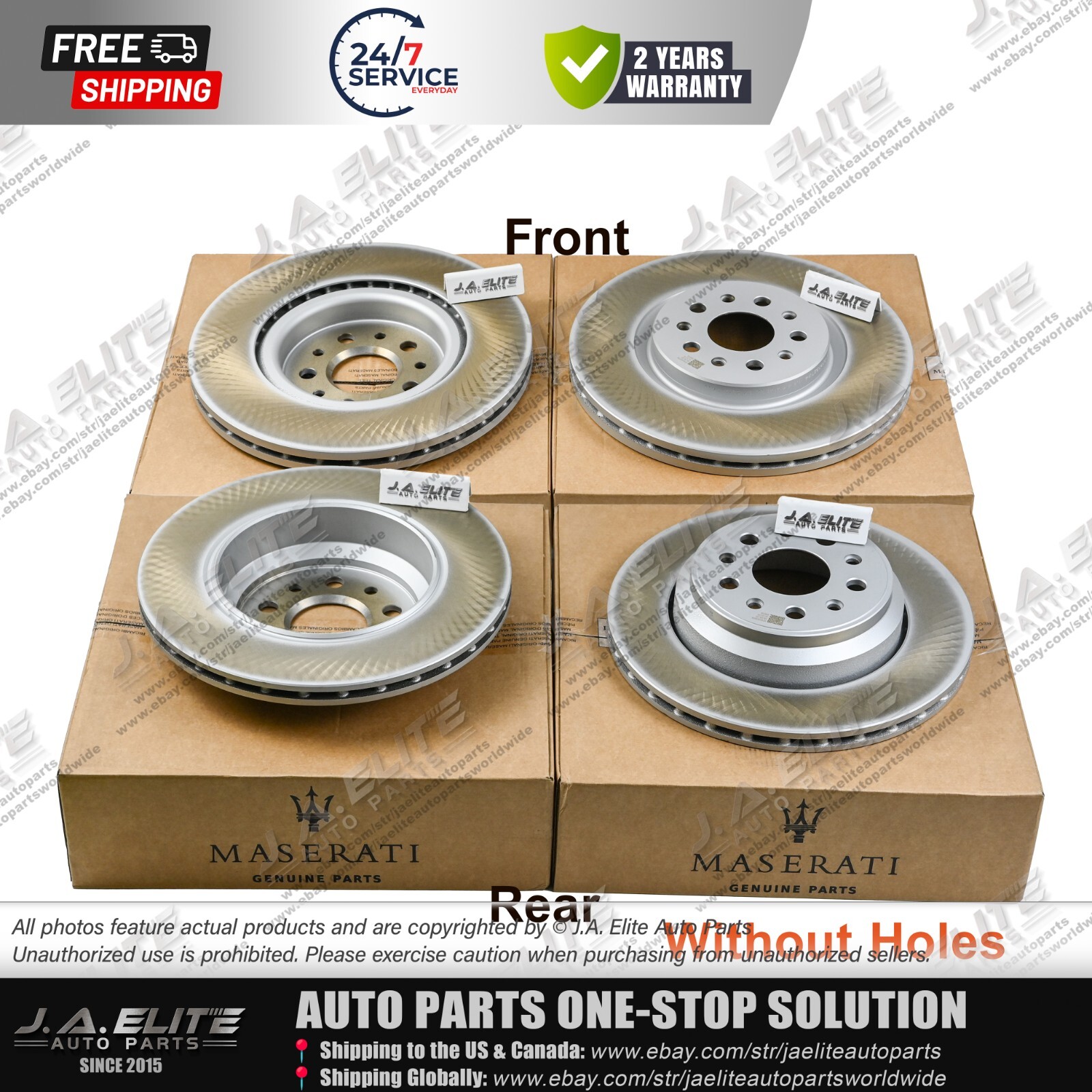 4pcs Front & Rear Brake Rotor Without Holes fit Maserati Ghibli Quattroporte -16