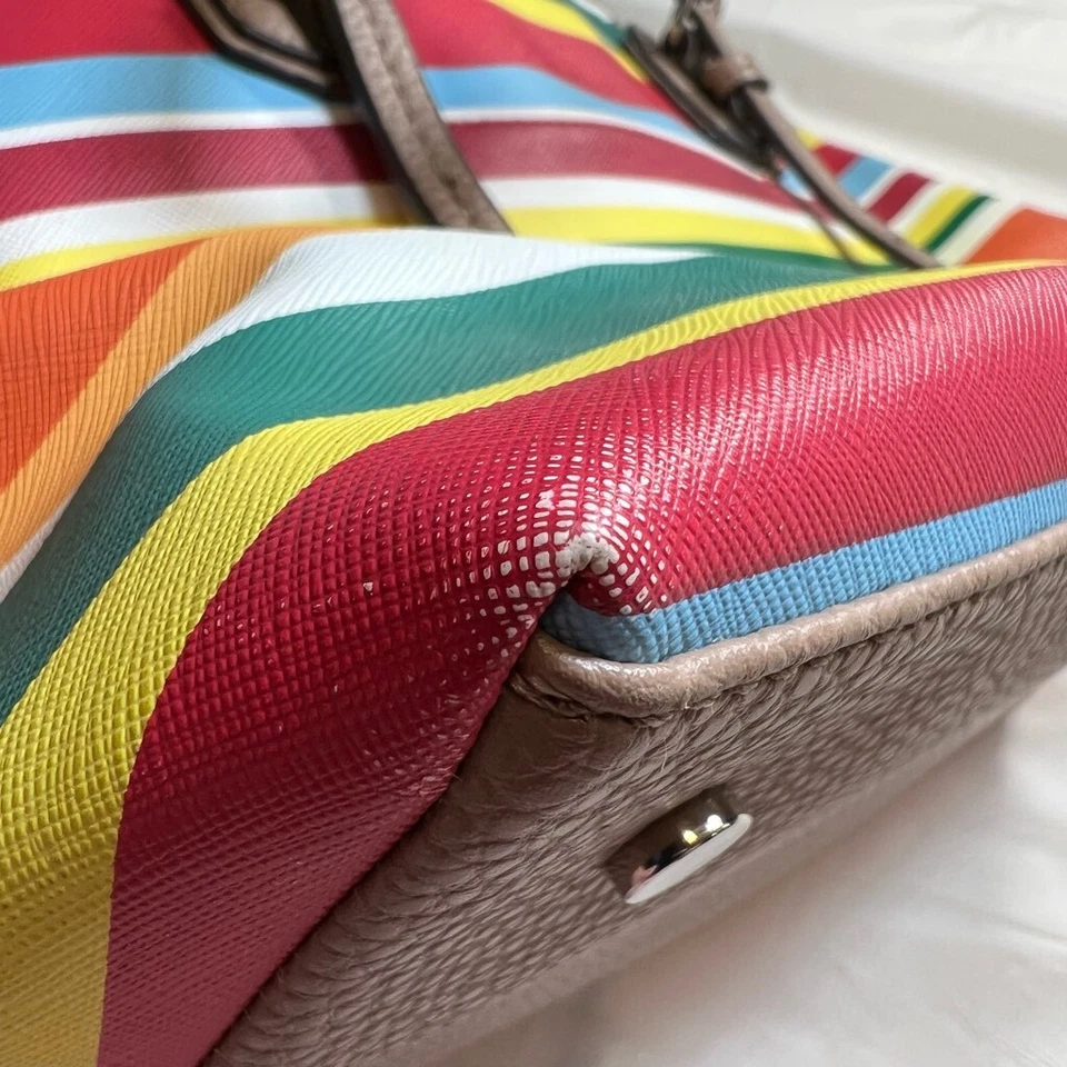 Large Dana Buchman Stripped Colorful Tote Faux Leather  - Image 3 of 4