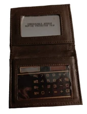  Front Pocket  Leather Calculator, 4 Slot, Mirror Cardcase,  Brown 