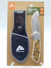 Ozark Trail 7 Inch Fixed Blade Knife with Stag Handle and Sheath Hunting  -TF110