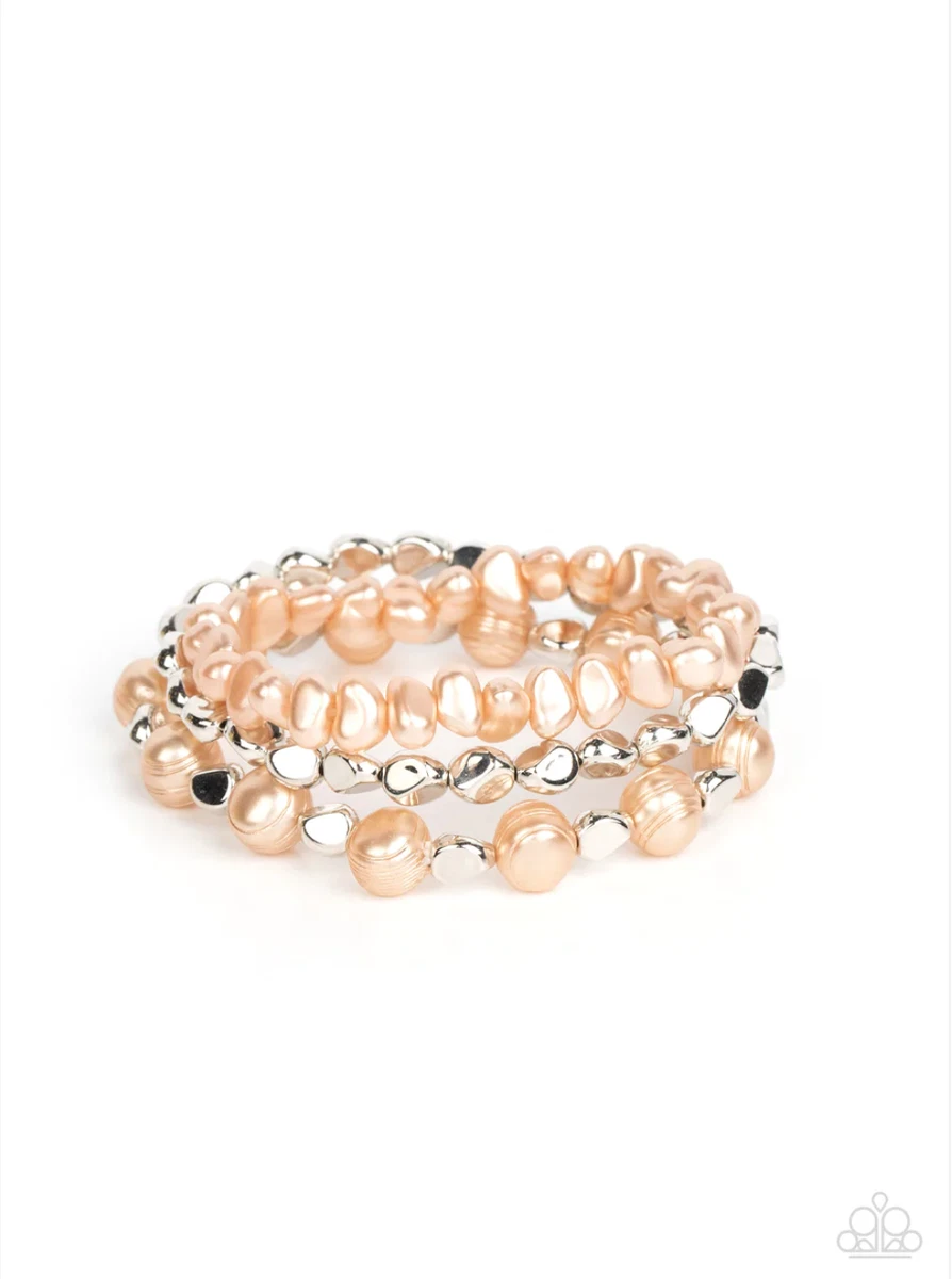 Paparazzi Jewelry Shoreside Soiree Brown Pearl Pebble Silver Bead