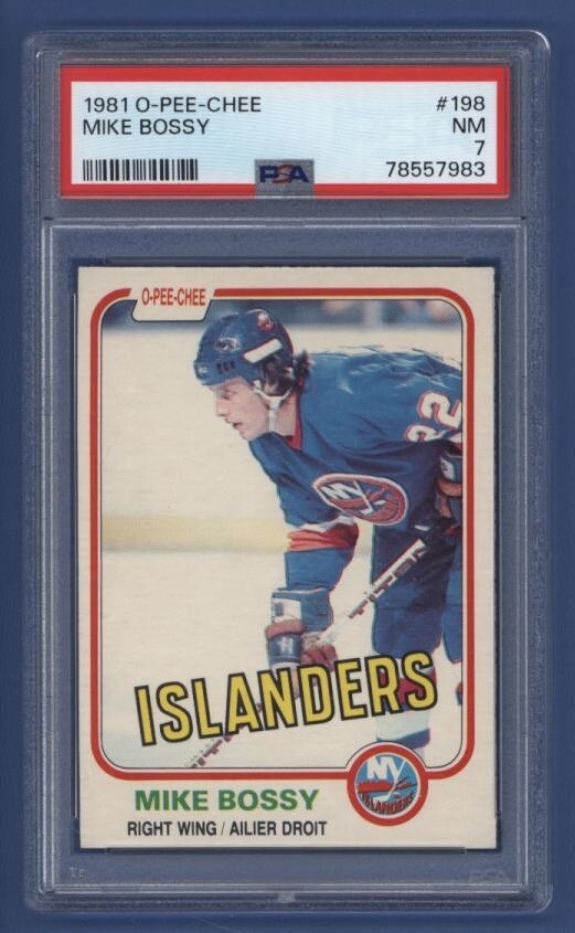 1981-82 OPC O-PEE-CHEE #198 MIKE BOSSY PSA 7 NM New York Islanders HALL OF FAMER