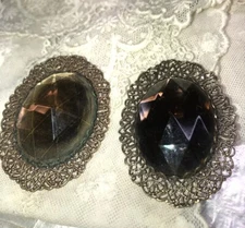 Vintage Mid Century  Filigree Amber Stones Gold Tone Shoe Clips Buckles