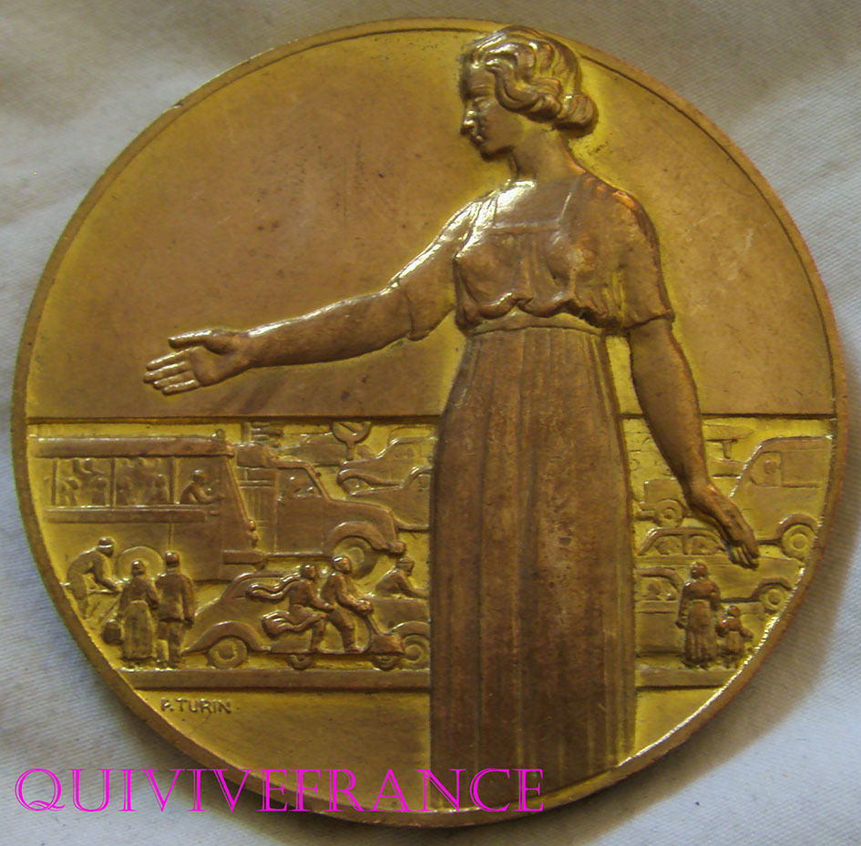 Grande Médaille Art Déco – Prévention Routière Par Pierre Turin – Bronze – XXe