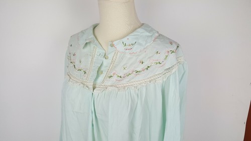Vintage leichtes Nachthemd Langarm blau Button Down weiß Spitze MEDIUM - Bild 3 von 7