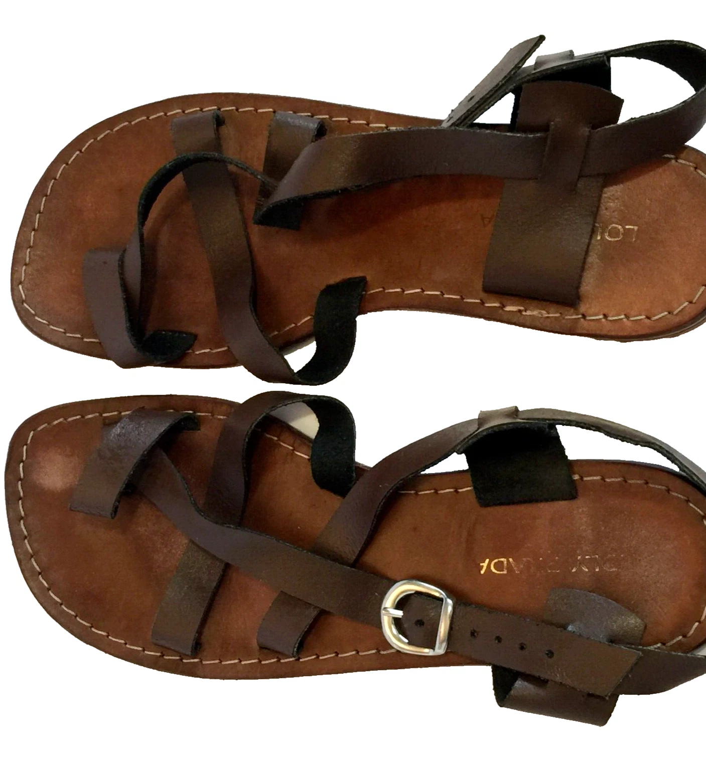 SANDALI LOLY PRADA DONNA 8 MARRONI PELLE CINTURINO PUNTA PASSANTE FIBBIA ARGENTO FLATS