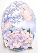 3D Butterflies Flowers Oval Scene Card Scrapbook Embellishment 3552