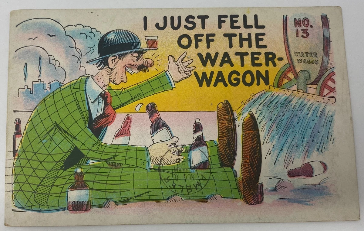 I Just Fell Off the Water Wagon Postcard Man Drinking Comic