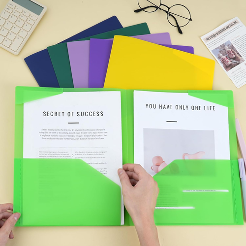 100Pcs Plastic Folders with Pockets, Heavy Duty Pocket Folders with 4 Pockets fo - Picture 6 of 7