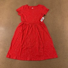 Old Navy Girls A-Line Dress Red Paint Splatter Ruffle Trim Short Sleeve L New
