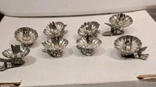 Set Of 8 Vintage Christmas Tree Clip On Tin Candle Holders 7 Feather, 1 PineCone