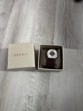 ESPRIT Damenuhr silber / Bordeaux Lederarmband OVP mit Etikett