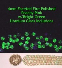 50 Pcs 3mm Faceted Fire-Polished Pink  Green VASELINE/URANIUM GLASS BEADS