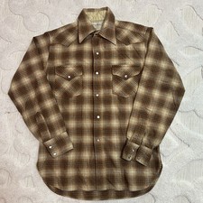 VTG 70s PENDLETON USA Men  s M Brown Plaid Button Down Wool Western Canyon Shirt