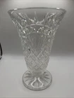 Vintage Signed Waterford 10 Inches Tall Cut Crystal Trumpet Vase with Pedestal