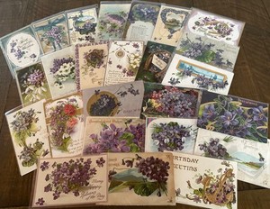 Lot of 25 Greetings Floral Postcards with Purple Violets Flowers~in Sleeves~p384