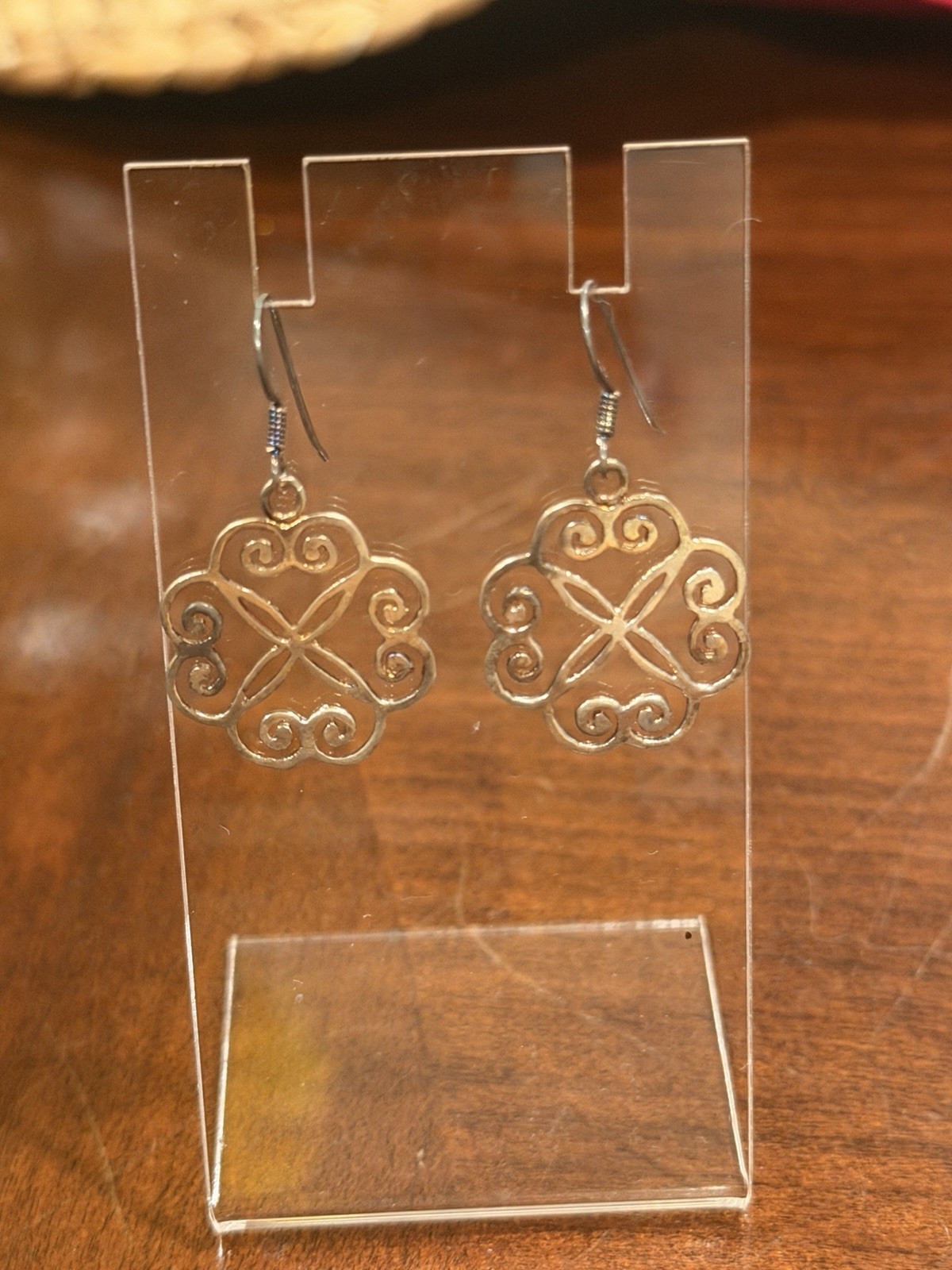 ✨ Sterling Silver Scroll Floral Dangle Earrings 9… - image 5