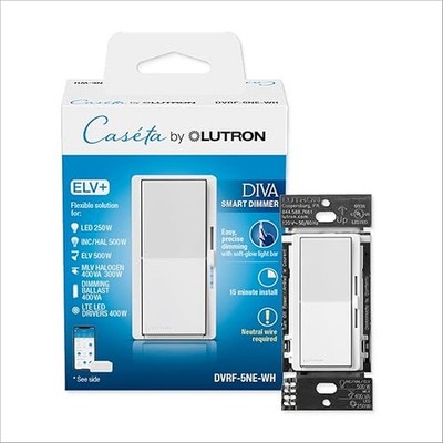 Lutron Diva Smart Dimmer Switch ELV+ for Caseta Lighting White
