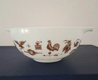 Vintage Pyrex Homestead White Mixing Bowl w/Brown Farm Americana Design-Kitchen