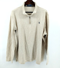 Men's Ralph Lauren Polo Mesh Knit Cotton Quarter Zip Sweater Beige Size XXL