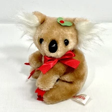 Vintage Russ Koala Kringle Stuffed Plush 6” Tan Felt Holly Red Ribbon Bow Korea