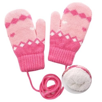 Toddler Warm Knit Mittens for Kids Girls Boys Winter Gloves Thick Rose Red