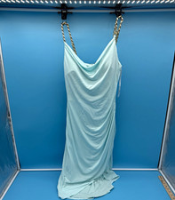 GUESS Light Blue Cowl Neck Maxi Dress Chain Straps Ruched Stretch Zip Size 6