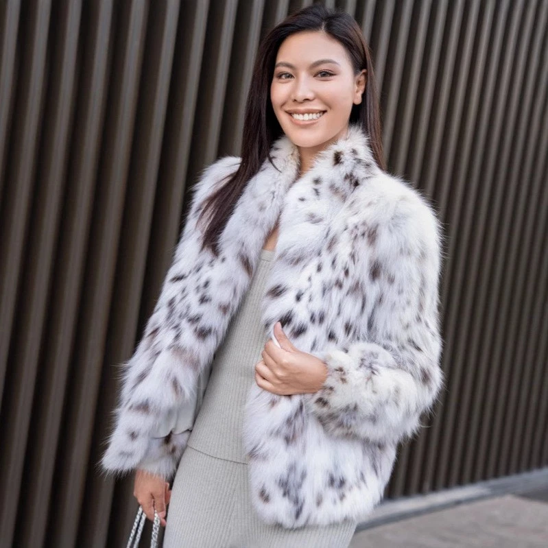 Шуба женщин зимние новый стоячий воротник теплый короткие пятнистые норковые куртки - Изображение 3 из 4