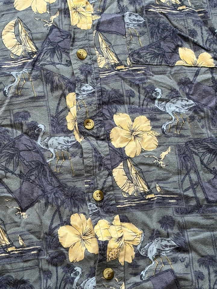 Camisa informal Sun para hombre XL azul rayón hawaiano manga corta hibisco tropical Foto 2 de 4