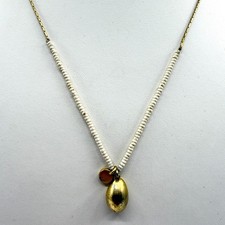 Boho Seed Bead Shell Charm Necklace Gold Tone Pendant Minimalist Festival Gift