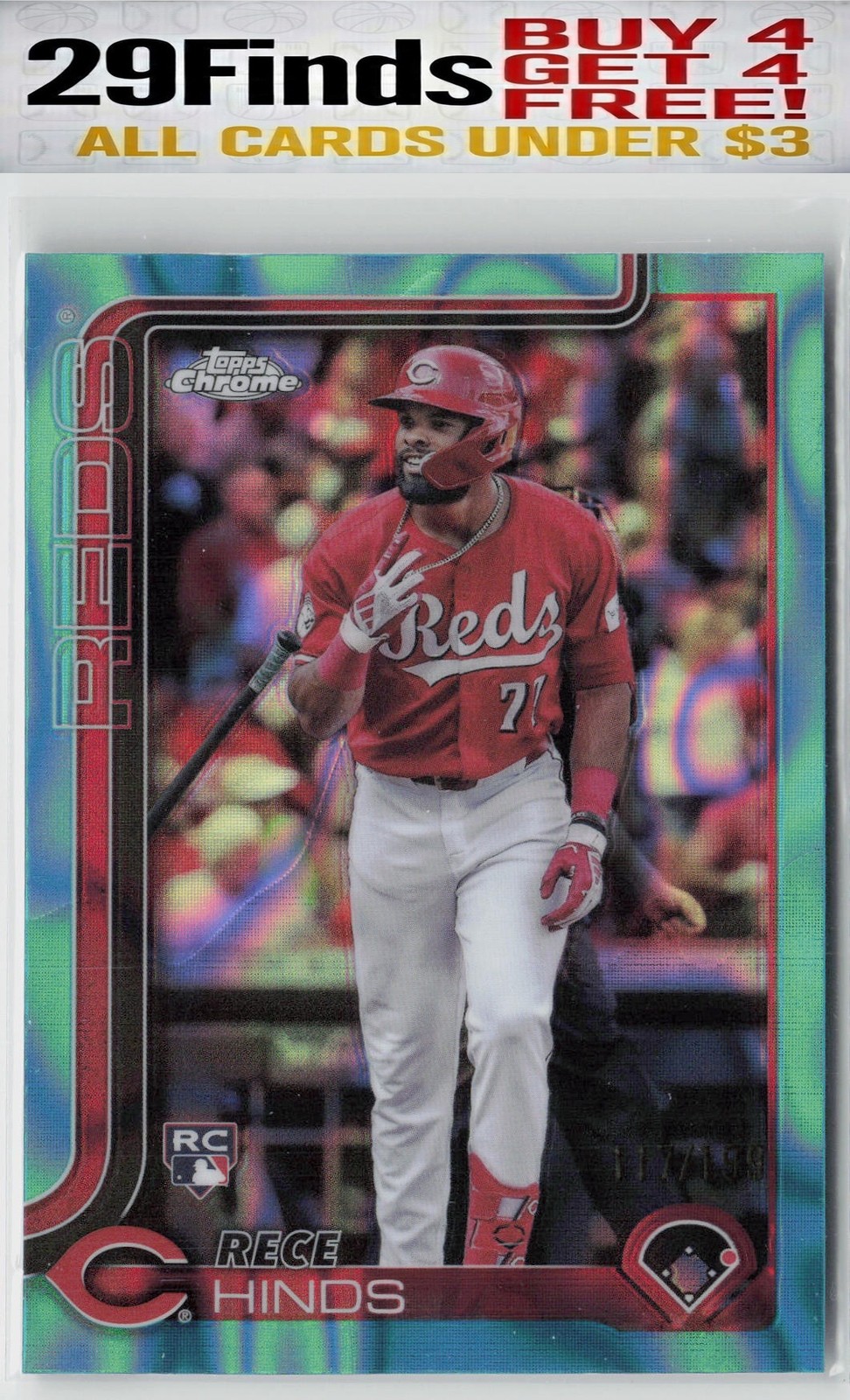 2025 Topps Chrome - Rece Hinds #253 Aqua Raywave Refractor /199 (RC) Reds