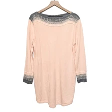 New York & Company Womens Long Sleeve Sweater Dress Size L Peach Gray NWT Bateau