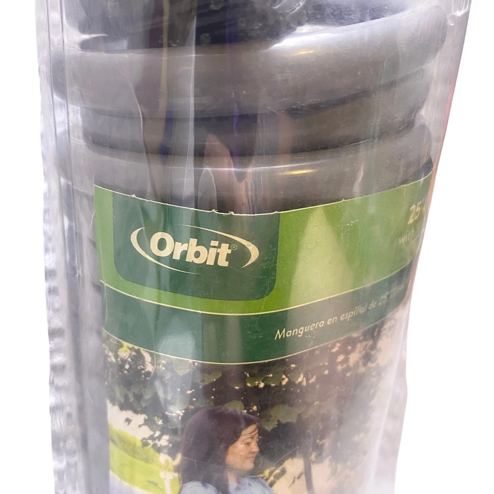 Manguera bobina órbita 25 pies con boquilla multipatrón riego de jardín Foto 3 de 4