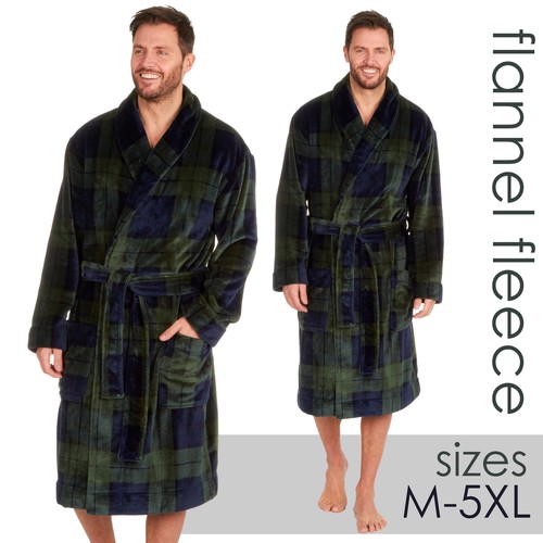 Mens Luxury Green Checked Flannel Fleece Dressing Gown M L XL XXL 2Xl