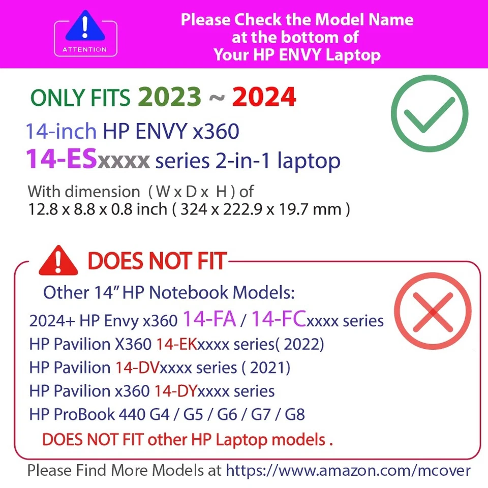 NEW mCover® Hard Shell Case for 2023 ~ 2024 14" HP ENVY x360 14-ESxxxx laptop - Image 2 of 4