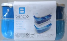 BENTGO ALL IN ONE STACKABLE BENTO Lunch Box WITH STRAP BLUE 7"X4.25"X4" SEALED !