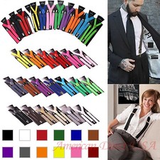 Mens Womens Clip-on Suspenders Elastic Y-Shape Adjustable Braces Solids