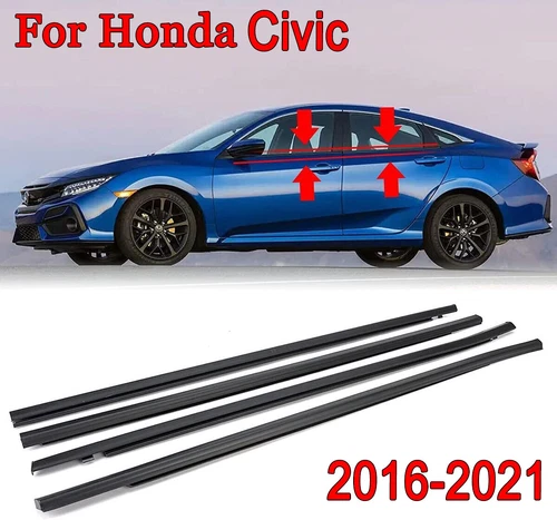 For 2016-2021 Honda Civic Sedan 4pcs Weatherstrip Window Moulding Trim Seal Belt - Picture 1 of 14