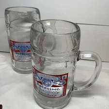 Vintage 2 Classic Budweiser, 8" Tall Glass, 1L Beer Stein Mug, Anheuser Busch