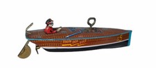 Vintage Excellent Schylling Tin Speedboat Litho Thunder Bolt Wind-up Toy 8  