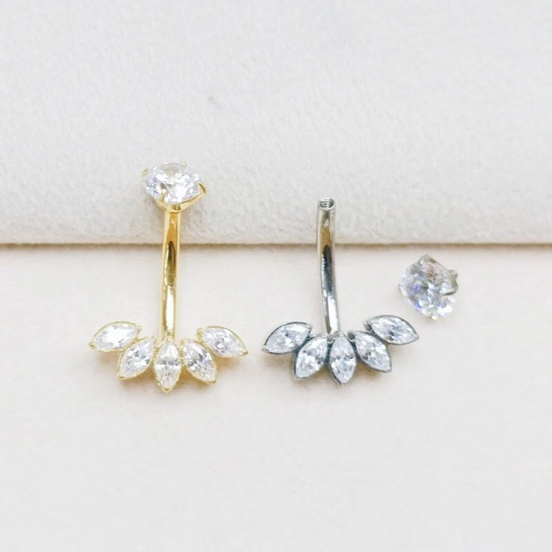 10 PIEZAS G23 Titanio Ovalado Circonita cúbica Ombligo Ombligo Anillo Piercing Corporal Joyería 14G Foto 3 de 3