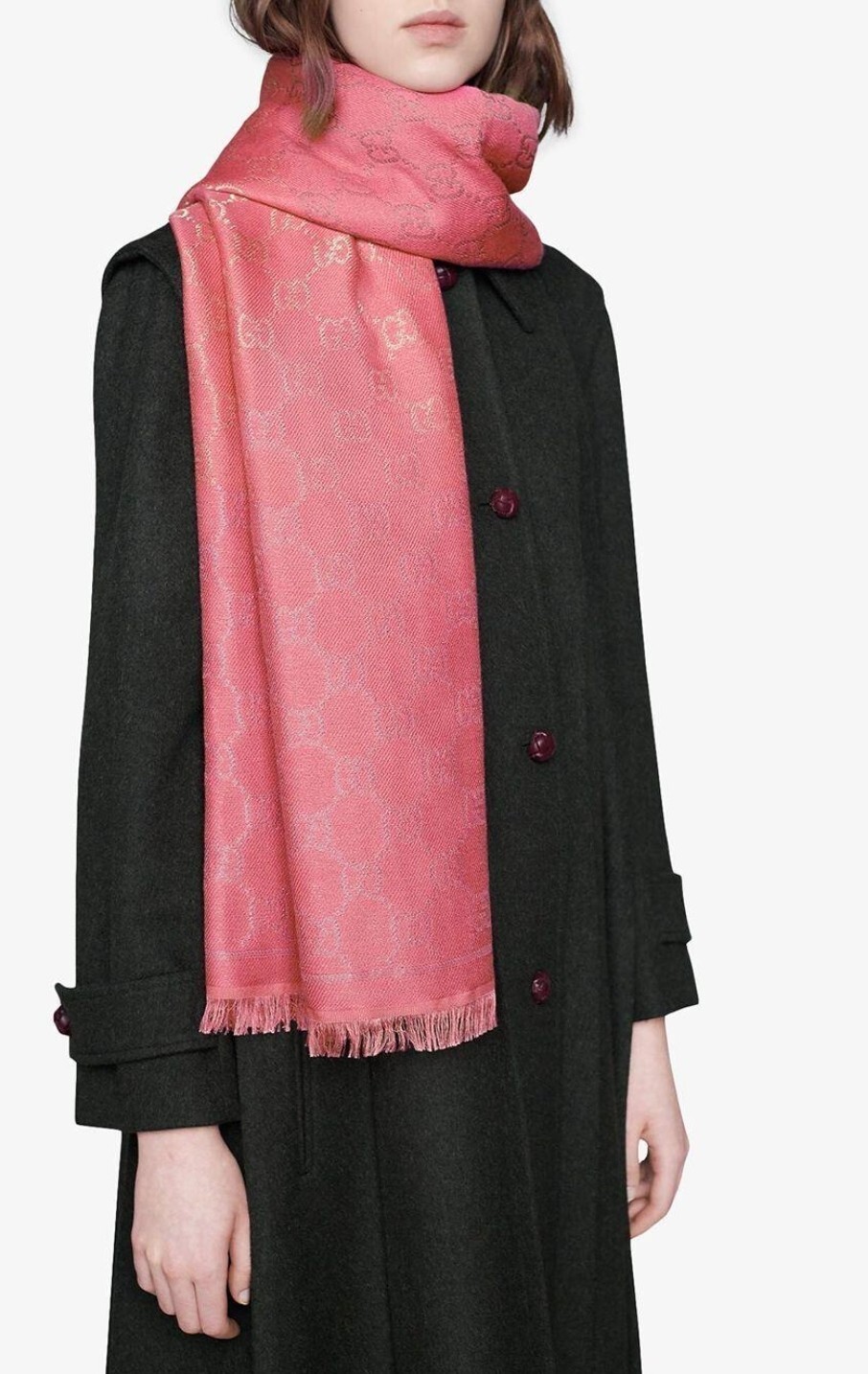 New Authentic Gucci GG Monogram Lame modal Wool scarf in pink 48 x 180cm |  eBay