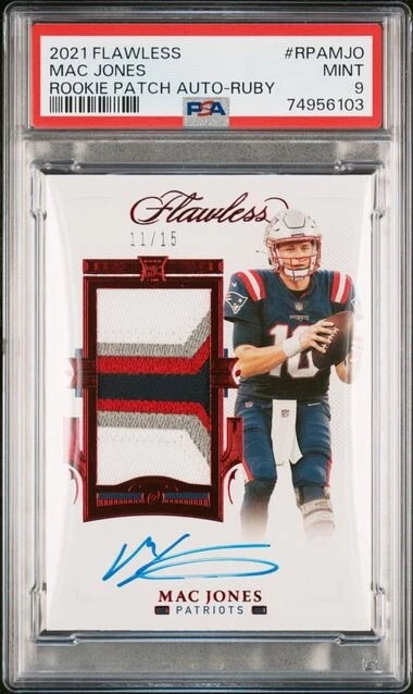 Mac Jones Panini Flawless Rookie Patch Autograph #RPAMJO Ruby