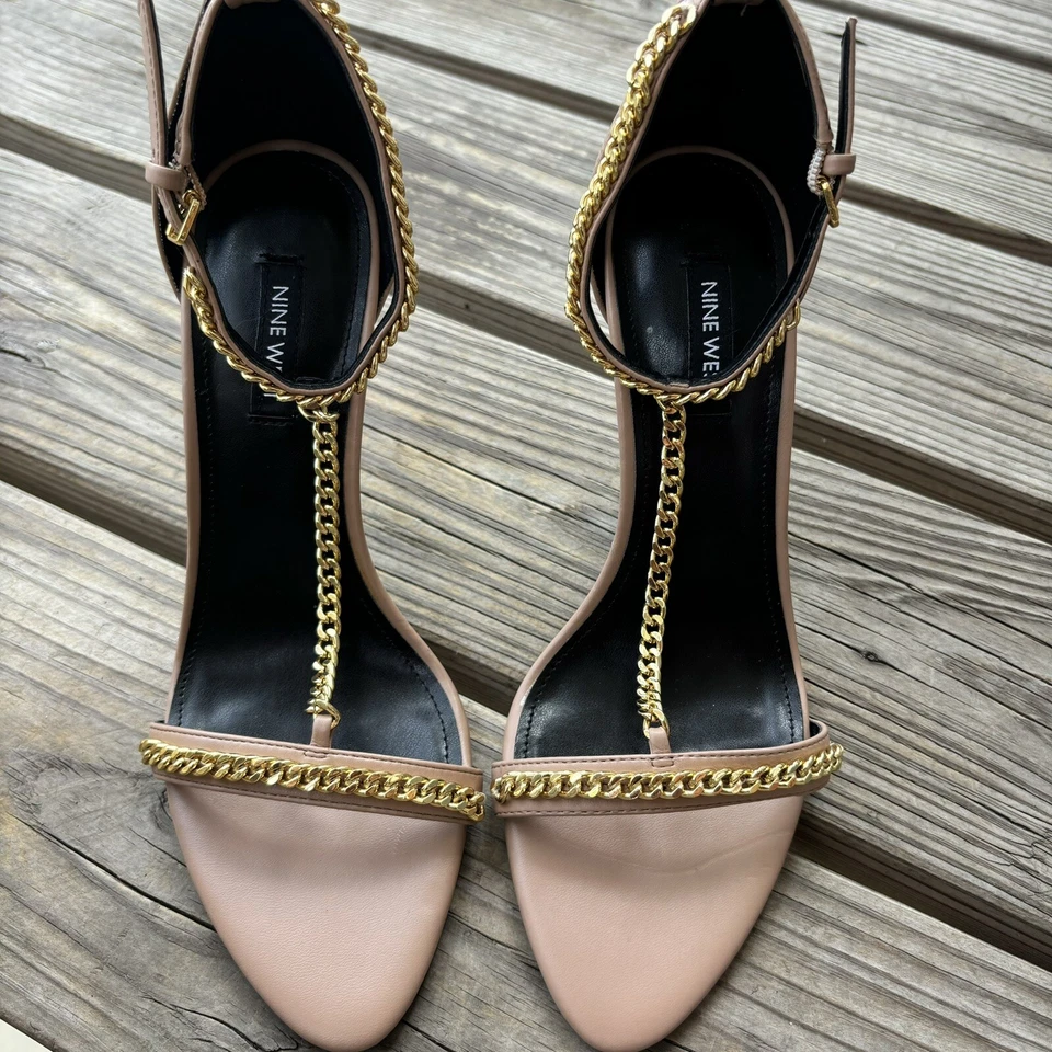 Nine West Women’s Ropes Heeled T-Strap Sandals 8 Tan Pre-owned Beige Pumps Heels - Image 3 of 4