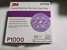 3M 30769 Hookit Purple 6" P1000 Grit Dust-Free Finishing Film Disc